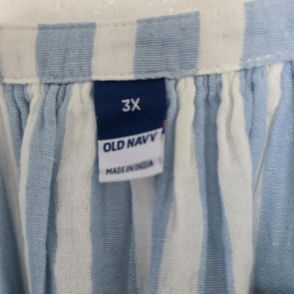 NWT Old Navy Waist Defined Puff Sleeve Light Blue Stripe Dress‎ Plus Size 3X